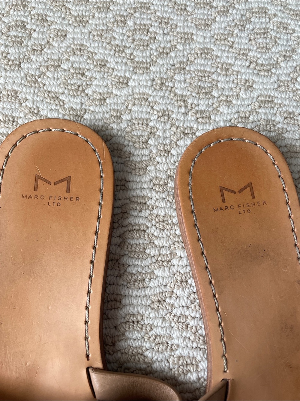 Marc Fisher LTD Nude Tan Leather Stud Slide Sandals - Picture 2 of 3